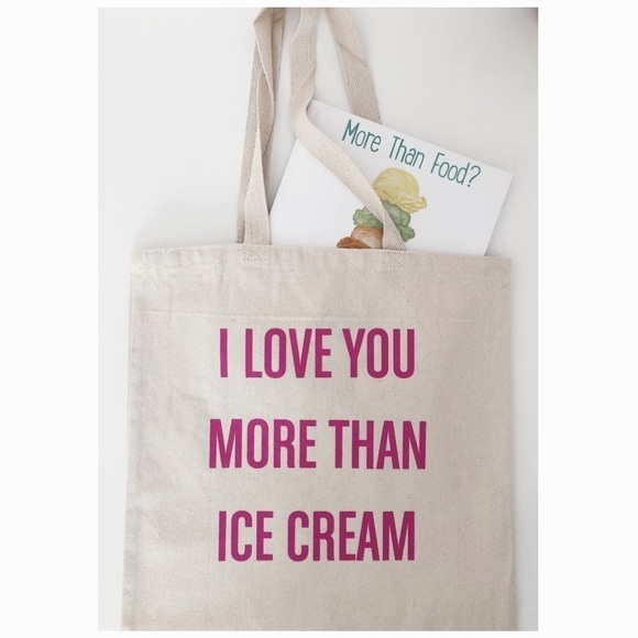 I Love You More Than Ice Cream Canvas Tote in Cream & Hot Pink NWOT! - Picture 1 of 4